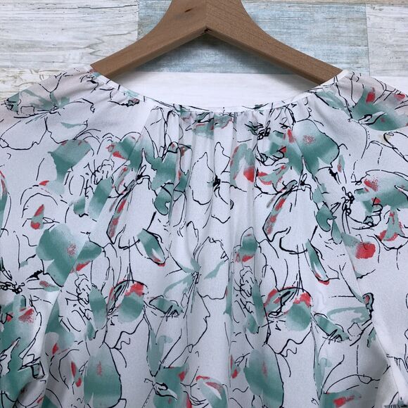 Sanctuary Floral Peasant Tie Neck Blouse White Green Tassel Casual Womens Medium - Picture 4 of 6